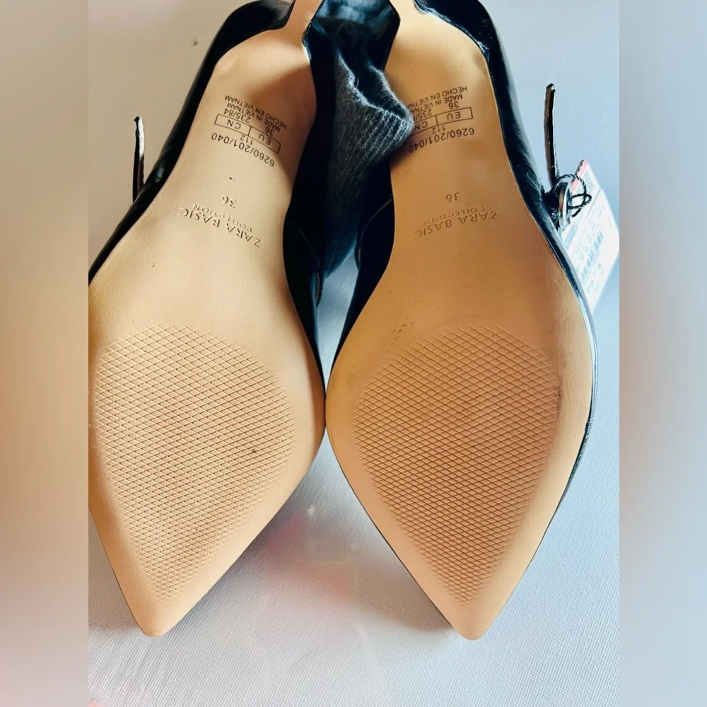 New with Tag Zara High Heel Stilletoes Sock Style Court Sock Shoes Black Sz 6👠 - Picture 2 of 9